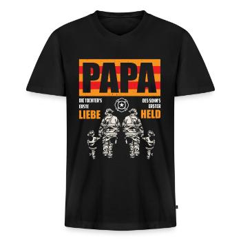 Feuerwehr Papa - Männer Premium Bio T-Shirt mit V-Ausschnitt - Schwarz - Vorne - Nico (187cm)