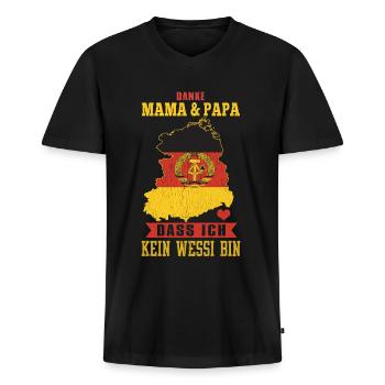 Ossi - Danke Mama & Papa Dass Ich Kein Wessi Bin - Männer Premium Bio T-Shirt mit V-Ausschnitt - Schwarz - Vorne - Nico (187cm)