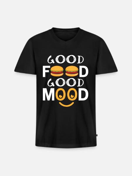 Good Food Good Mood - Männer Premium Bio T-Shirt mit V-Ausschnitt - Schwarz