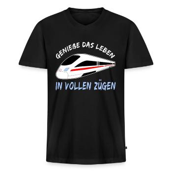 Genieße Das Leben In Vollen Zügen - Männer Premium Bio T-Shirt mit V-Ausschnitt - Schwarz - Vorne - Nico (187cm)