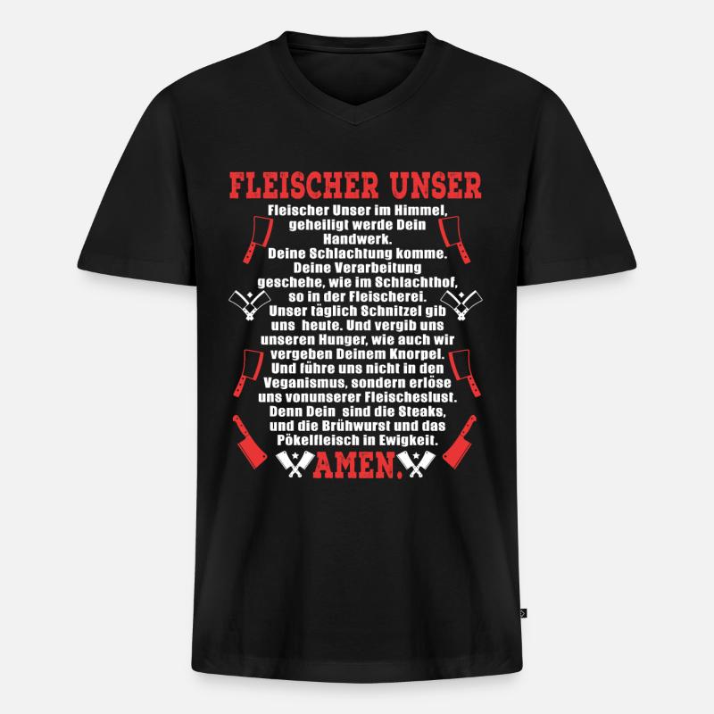 Metzger Unser - Männer Premium Bio T-Shirt mit V-Ausschnitt - Schwarz