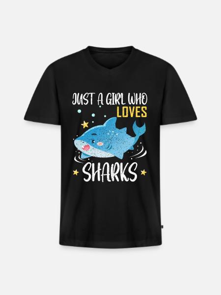 Shark - Männer Premium Bio T-Shirt mit V-Ausschnitt - Schwarz