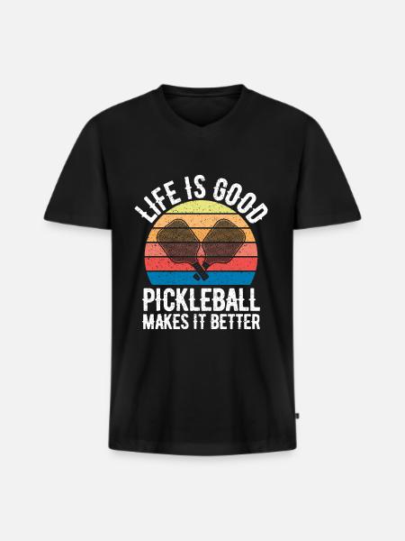 Pickleball - Men's Premium Organic T-shirt with V-neck - black