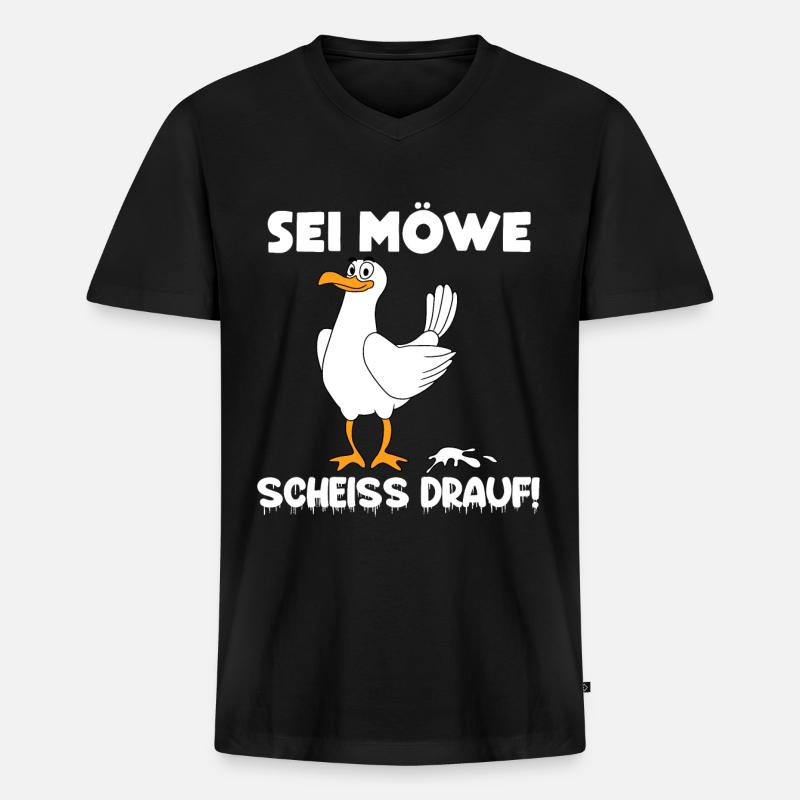 Möwe - Männer Premium Bio T-Shirt mit V-Ausschnitt - Schwarz