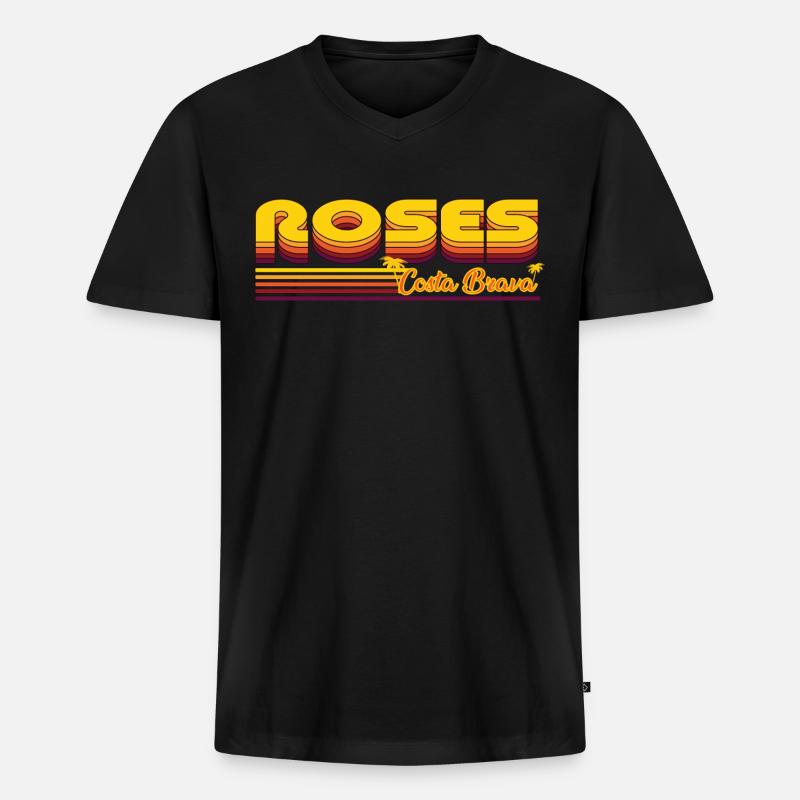 Roses Costa Brava Spanien Design - Männer Premium Bio T-Shirt mit V-Ausschnitt - Schwarz