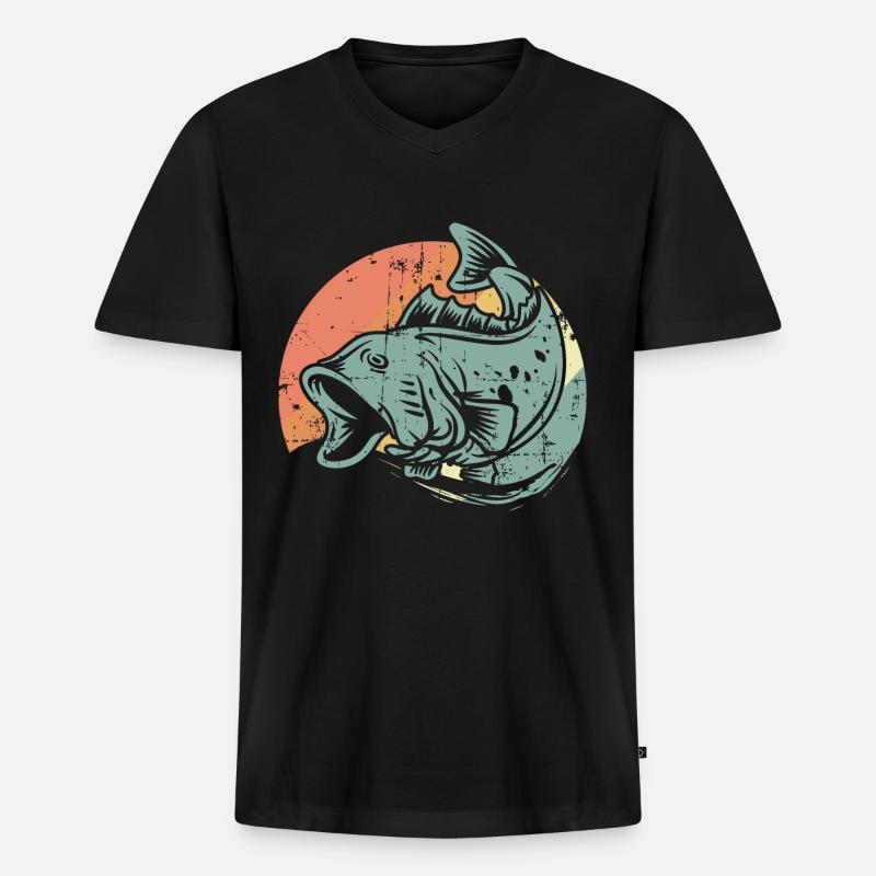 Fische Angler - Männer Premium Bio T-Shirt mit V-Ausschnitt - Schwarz