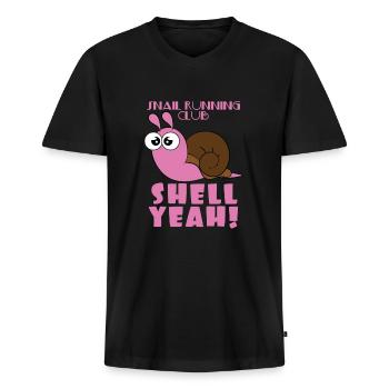 Snail Snail running club Coquille d'escargot Quick - T-shirt encolure en V Premium bio Homme - noir - Devant - Nico (187cm)