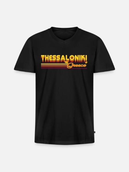 Thessaloniki: Mediterranean retro design - Men's Premium Organic T-shirt with V-neck - black