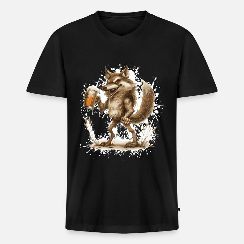 Wolf Bier Lustig - Männer Premium Bio T-Shirt mit V-Ausschnitt - Schwarz