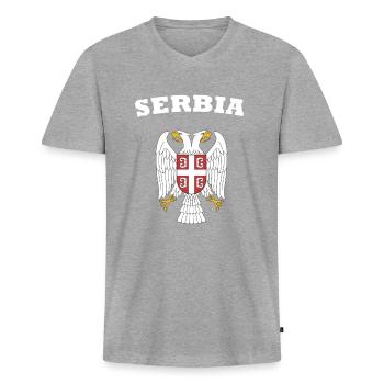 Serbie Srbija Aigles Armoiristes drapeau drapeau - T-shirt encolure en V Premium bio Homme - gris chiné - Devant