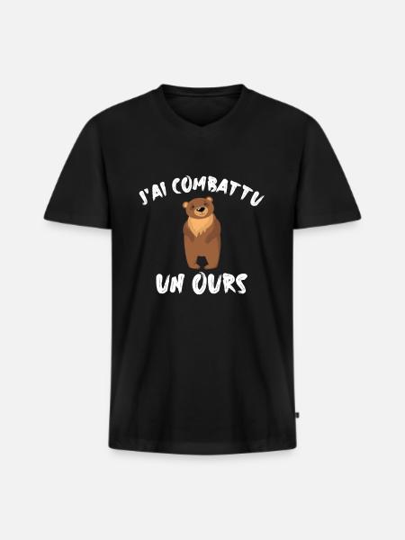 Je combattais un ours - T-shirt encolure en V Premium bio Homme - noir