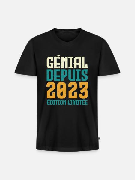 génial depuis 2023 - T-shirt encolure en V Premium bio Homme - noir