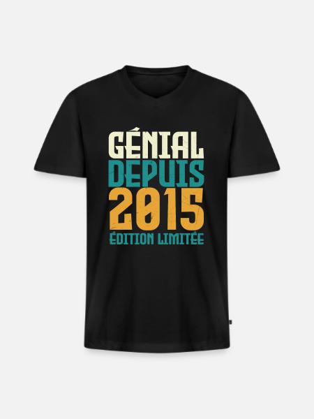 Génial depuis 2015 - T-shirt encolure en V Premium bio Homme - noir