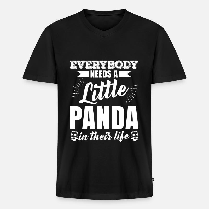 panda - Männer Premium Bio T-Shirt mit V-Ausschnitt - Schwarz