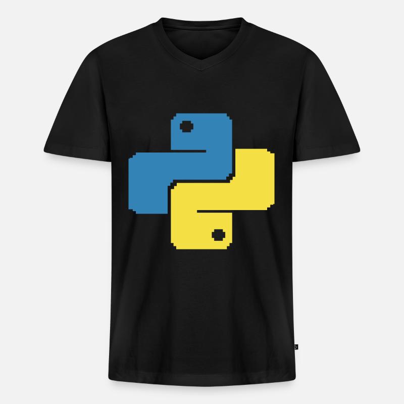 Python Pixelart - Männer Premium Bio T-Shirt mit V-Ausschnitt - Schwarz