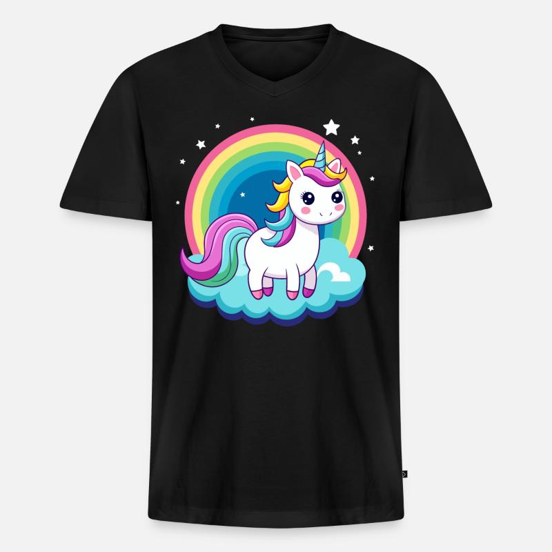 Süßes Regenbogen-Einhorn - Männer Premium Bio T-Shirt mit V-Ausschnitt - Schwarz