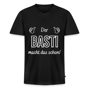 Herren der Basti macht das schon! Lustiger Spruch - Männer Premium Bio T-Shirt mit V-Ausschnitt - Schwarz - Vorne - Nico (187cm)
