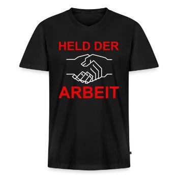 DDR Held Der Arbeit - Männer Premium Bio T-Shirt mit V-Ausschnitt - Schwarz - Vorne - Nico (187cm)