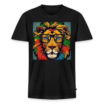 Intello Lion Pop Art - Männer Premium Bio T-Shirt mit V-Ausschnitt - Schwarz - Vorne - Nico (187cm)