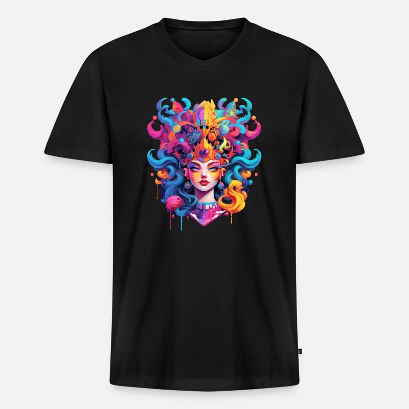 Synthwave Queen - Männer Premium Bio T-Shirt mit V-Ausschnitt - Schwarz