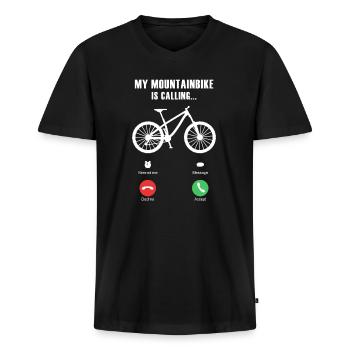 Mountain bike lover - Men's Premium Organic T-shirt with V-neck - black - Front - Nico (187cm)