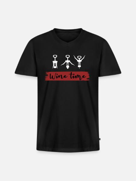 Wine time - Men's Premium Organic T-shirt with V-neck - black