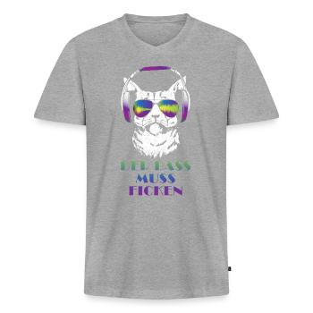 Coole Musik Katze Techno Cat Geschenk - Männer Premium Bio T-Shirt mit V-Ausschnitt - Grau meliert - Vorne