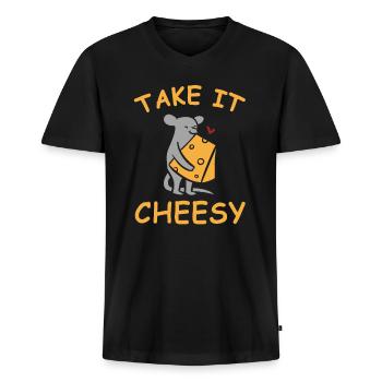 Lustige Käse Liebe Cheese Geschenk Sprüche - Männer Premium Bio T-Shirt mit V-Ausschnitt - Schwarz - Vorne - Nico (187cm)