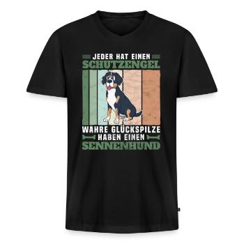Schweizer Sennenhund Bauernhund - Schutzengel - Männer Premium Bio T-Shirt mit V-Ausschnitt - Schwarz - Vorne - Nico (187cm)