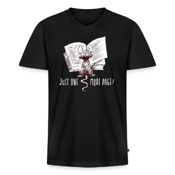 Nur noch eine Seite I Buch Maus I Leseratte Fun - Männer Premium Bio T-Shirt mit V-Ausschnitt - Schwarz - Vorne - Nico (187cm)