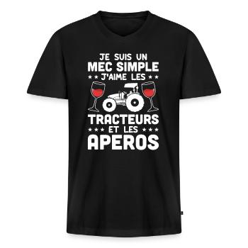 Drôle Tracteur Et De Cadeau D'Un Agriculteur - T-shirt encolure en V Premium bio Homme - noir - Devant - Nico (187cm)