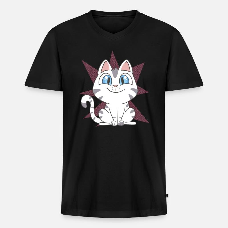 Cute Cat - Männer Premium Bio T-Shirt mit V-Ausschnitt - Schwarz