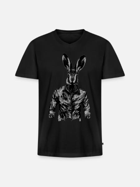 Cooler Hase mit Hemd. - Männer Premium Bio T-Shirt mit V-Ausschnitt - Schwarz