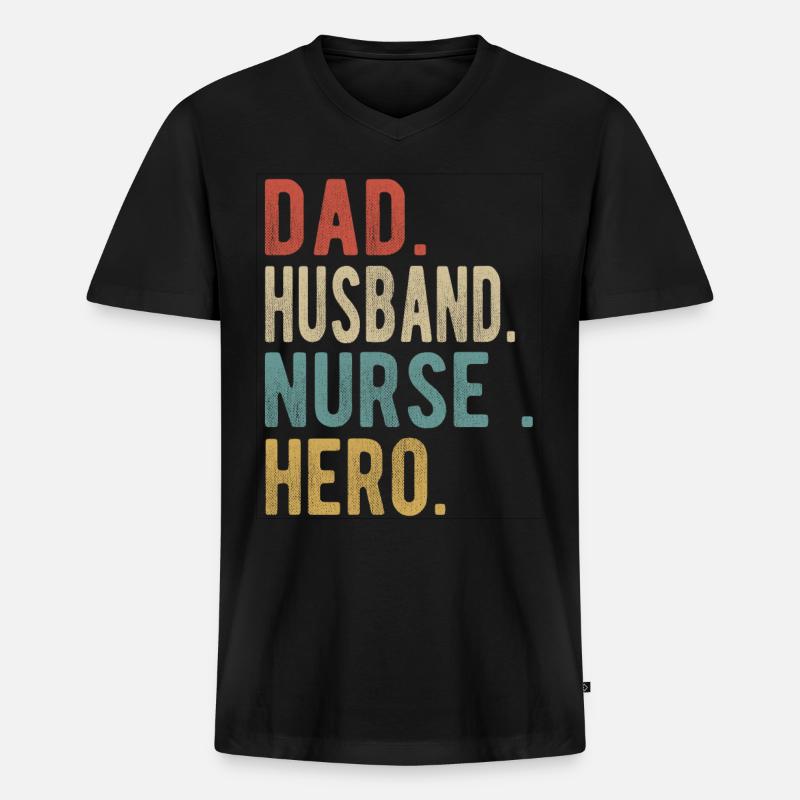 Krankenschwester Papa Ehemann Held - Männer Premium Bio T-Shirt mit V-Ausschnitt - Schwarz
