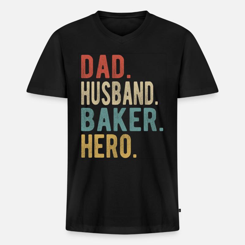 Bäcker, Vater, Ehemann, Held - Männer Premium Bio T-Shirt mit V-Ausschnitt - Schwarz
