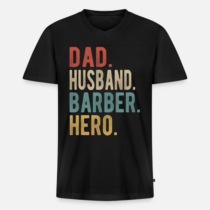 Friseur, Vater, Ehemann, Held - Männer Premium Bio T-Shirt mit V-Ausschnitt - Schwarz