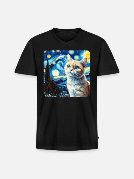 Katze Gemälde Kunst, Katzenbesitzer - Männer Premium Bio T-Shirt mit V-Ausschnitt - Schwarz
