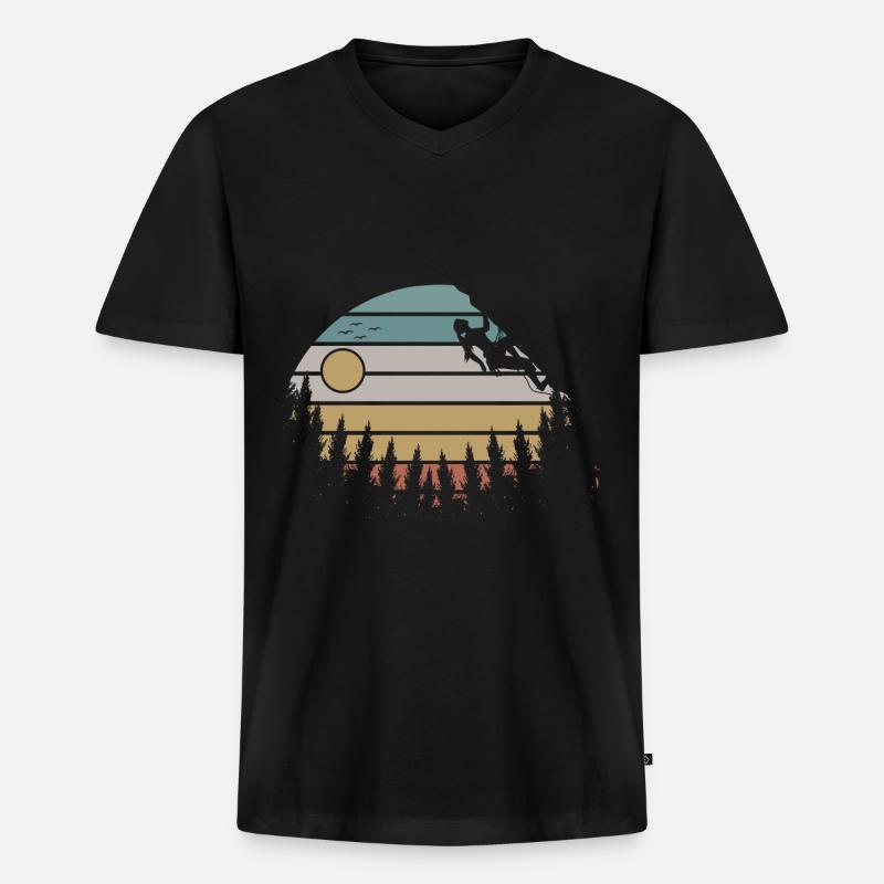 Retro Klettern Mädchen Kletterer Bouldern - Männer Premium Bio T-Shirt mit V-Ausschnitt - Schwarz