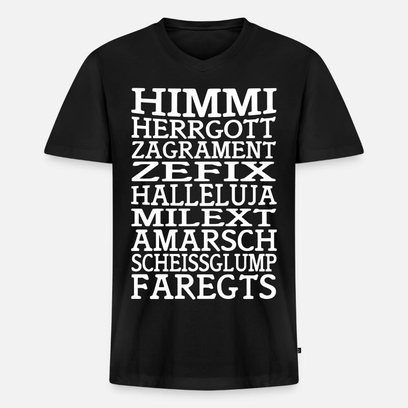 HIMMI HERRGOTT - Männer Premium Bio T-Shirt mit V-Ausschnitt - Schwarz