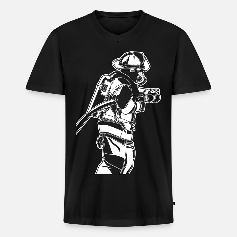 Feuerwehrmann Skizze - Männer Premium Bio T-Shirt mit V-Ausschnitt - Schwarz