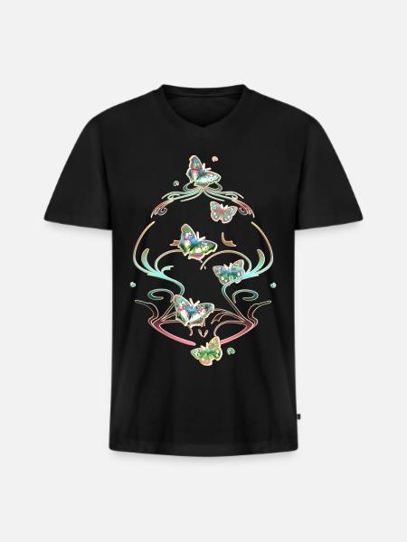 Butterflies Tendrils Ornaments Patterns - Men's Premium Organic T-shirt with V-neck - black