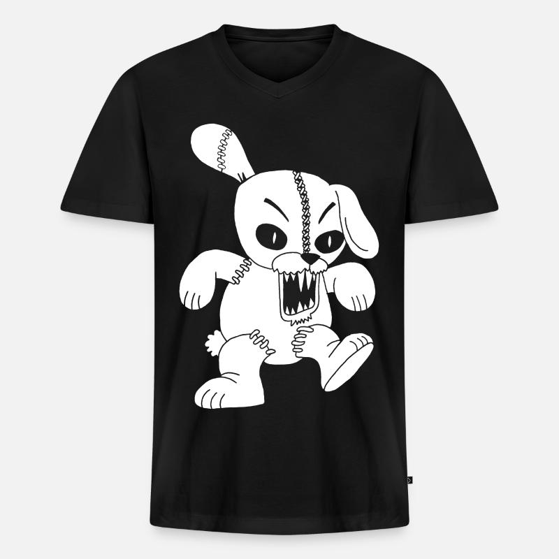 Monströses weißes Kaninchen - Männer Premium Bio T-Shirt mit V-Ausschnitt - Schwarz