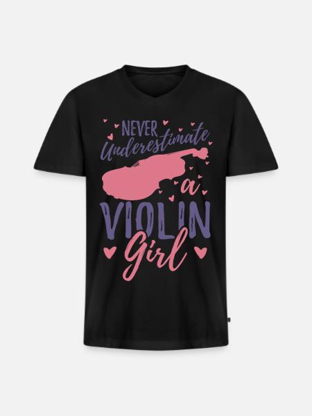 Never underestimate a violinist - Men's Premium Organic T-shirt with V-neck - black