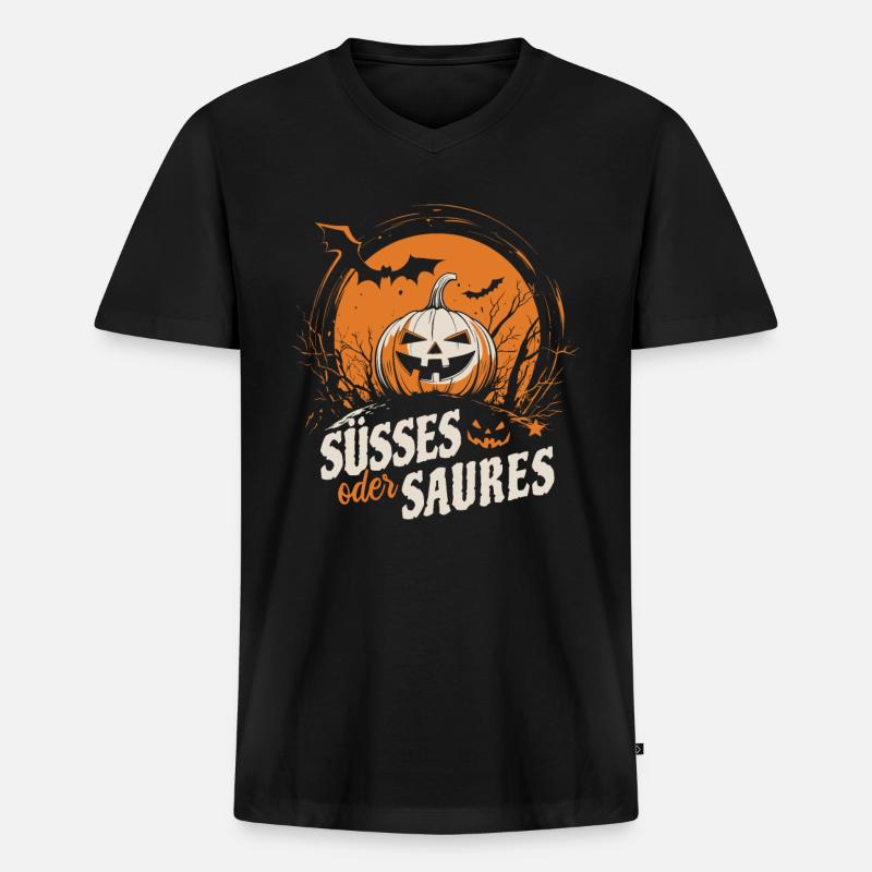Halloween Kürbis - Süßes oder Saures - Männer Premium Bio T-Shirt mit V-Ausschnitt - Schwarz