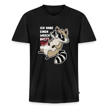 Ich habe einen Waschbrett Bauch - Waschbär - Männer Premium Bio T-Shirt mit V-Ausschnitt - Schwarz - Vorne - Nico (187cm)