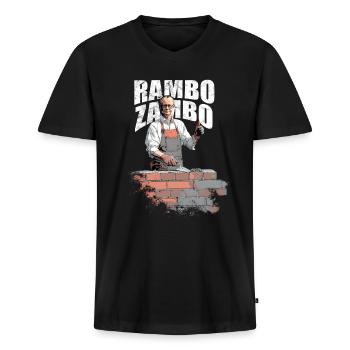 Merz Rambo Zambo - Kanzler - Männer Premium Bio T-Shirt mit V-Ausschnitt - Schwarz - Vorne - Nico (187cm)