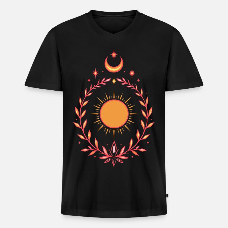 Mittsommer Sonne – Boho Litha Design - Männer Premium Bio T-Shirt mit V-Ausschnitt - Schwarz