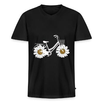 Gänseblümchen Fahrrad Frauen Garten Blume Fahrrad - Männer Premium Bio T-Shirt mit V-Ausschnitt - Schwarz - Vorne - Nico (187cm)