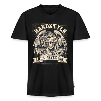 HARDSTYLE VEUT NEVER - T-shirt encolure en V Premium bio Homme - noir - Devant - Nico (187cm)