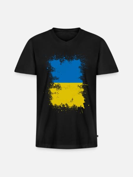 Ukraine Flagge Farbfleck Kunst - Männer Premium Bio T-Shirt mit V-Ausschnitt - Schwarz
